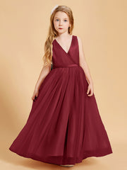 Tulle Junior Bridesmaid Dresses Satin Top Glamourous Bowknot Burgundy