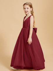 Tulle Junior Bridesmaid Dresses Satin Top Glamourous Bowknot Burgundy