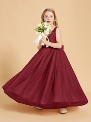 Tulle Junior Bridesmaid Dresses Satin Top Glamourous Bowknot Burgundy