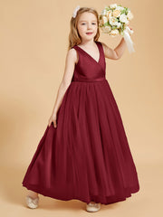 Tulle Junior Bridesmaid Dresses Satin Top Glamourous Bowknot Burgundy