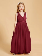 Tulle Junior Bridesmaid Dresses Satin Top Glamourous Bowknot Burgundy