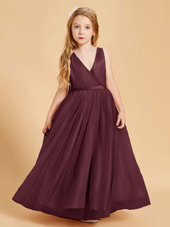 Tulle Junior Bridesmaid Dresses Satin Top Glamourous Bowknot Cabernet