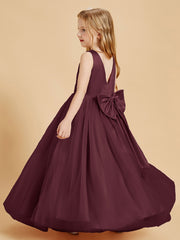 Tulle Junior Bridesmaid Dresses Satin Top Glamourous Bowknot Cabernet