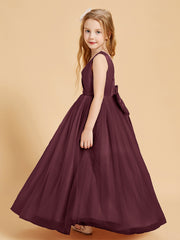 Tulle Junior Bridesmaid Dresses Satin Top Glamourous Bowknot Cabernet