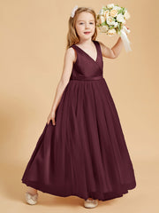 Tulle Junior Bridesmaid Dresses Satin Top Glamourous Bowknot Cabernet