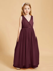 Tulle Junior Bridesmaid Dresses Satin Top Glamourous Bowknot Cabernet