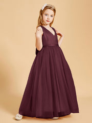 Tulle Junior Bridesmaid Dresses Satin Top Glamourous Bowknot Cabernet