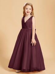 Tulle Junior Bridesmaid Dresses Satin Top Glamourous Bowknot Cabernet