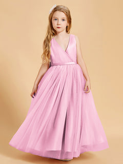 Tulle Junior Bridesmaid Dresses Satin Top Glamourous Bowknot Candy Pink