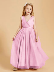 Tulle Junior Bridesmaid Dresses Satin Top Glamourous Bowknot Candy Pink