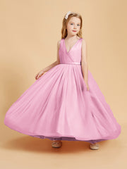 Tulle Junior Bridesmaid Dresses Satin Top Glamourous Bowknot Candy Pink