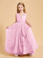 Tulle Junior Bridesmaid Dresses Satin Top Glamourous Bowknot Candy Pink