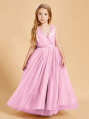 Tulle Junior Bridesmaid Dresses Satin Top Glamourous Bowknot Candy Pink