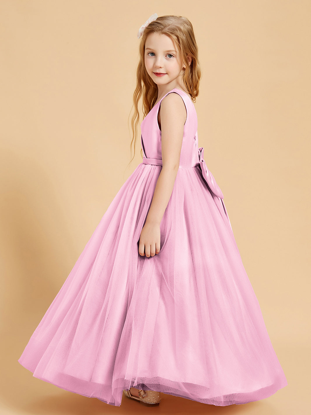 BABARONI Tulle Junior Bridesmaid Dresses Satin Top Glamourous Bowknot Candy Pink, Candy Pink / J4 BABARONI Tulle Junior Bridesmaid Dresses Satin Top Glamourous Bowknot Candy Pink, Candy Pink / J4