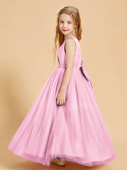 Tulle Junior Bridesmaid Dresses Satin Top Glamourous Bowknot Candy Pink