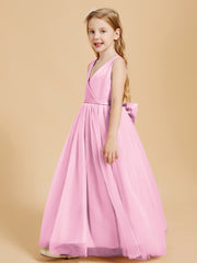 Tulle Junior Bridesmaid Dresses Satin Top Glamourous Bowknot Candy Pink