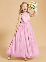 Tulle Junior Bridesmaid Dresses Satin Top Glamourous Bowknot Candy Pink