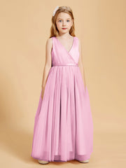 Tulle Junior Bridesmaid Dresses Satin Top Glamourous Bowknot Candy Pink