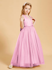 Tulle Junior Bridesmaid Dresses Satin Top Glamourous Bowknot Candy Pink