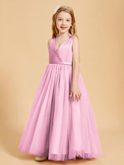 Tulle Junior Bridesmaid Dresses Satin Top Glamourous Bowknot Candy Pink