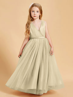 Tulle Junior Bridesmaid Dresses Satin Top Glamourous Bowknot Champagne