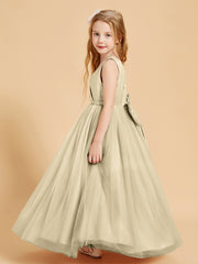 Tulle Junior Bridesmaid Dresses Satin Top Glamourous Bowknot Champagne