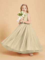 Tulle Junior Bridesmaid Dresses Satin Top Glamourous Bowknot Champagne