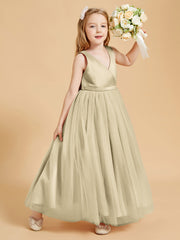 Tulle Junior Bridesmaid Dresses Satin Top Glamourous Bowknot Champagne