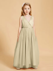 Tulle Junior Bridesmaid Dresses Satin Top Glamourous Bowknot Champagne