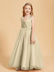 Tulle Junior Bridesmaid Dresses Satin Top Glamourous Bowknot Champagne