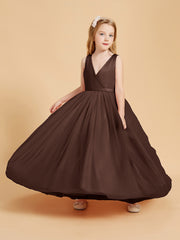 Tulle Junior Bridesmaid Dresses Satin Top Glamourous Bowknot Chocolate
