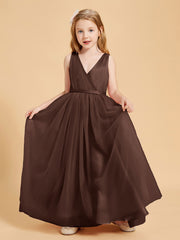 Tulle Junior Bridesmaid Dresses Satin Top Glamourous Bowknot Chocolate