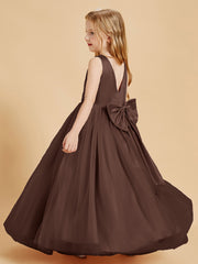 Tulle Junior Bridesmaid Dresses Satin Top Glamourous Bowknot Chocolate