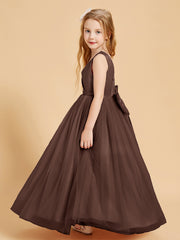 Tulle Junior Bridesmaid Dresses Satin Top Glamourous Bowknot Chocolate