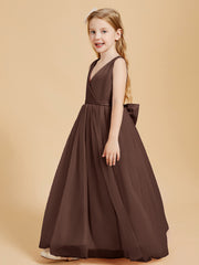 Tulle Junior Bridesmaid Dresses Satin Top Glamourous Bowknot Chocolate