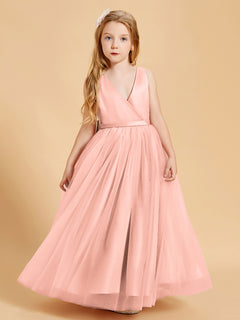 Tulle Junior Bridesmaid Dresses Satin Top Glamourous Bowknot Coral