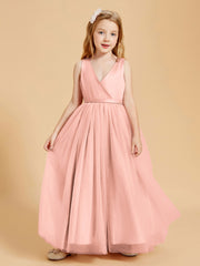Tulle Junior Bridesmaid Dresses Satin Top Glamourous Bowknot Coral
