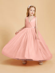 Tulle Junior Bridesmaid Dresses Satin Top Glamourous Bowknot Coral