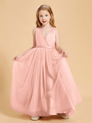 Tulle Junior Bridesmaid Dresses Satin Top Glamourous Bowknot Coral