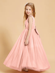 Tulle Junior Bridesmaid Dresses Satin Top Glamourous Bowknot Coral
