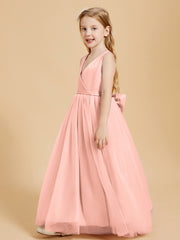 Tulle Junior Bridesmaid Dresses Satin Top Glamourous Bowknot Coral