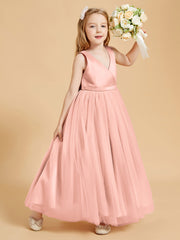 Tulle Junior Bridesmaid Dresses Satin Top Glamourous Bowknot Coral