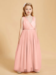 Tulle Junior Bridesmaid Dresses Satin Top Glamourous Bowknot Coral