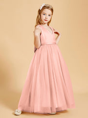Tulle Junior Bridesmaid Dresses Satin Top Glamourous Bowknot Coral