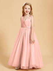 Tulle Junior Bridesmaid Dresses Satin Top Glamourous Bowknot Coral