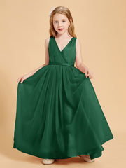 Tulle Junior Bridesmaid Dresses Satin Top Glamourous Bowknot Dark Green