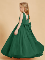 Tulle Junior Bridesmaid Dresses Satin Top Glamourous Bowknot Dark Green