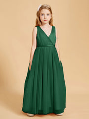 Tulle Junior Bridesmaid Dresses Satin Top Glamourous Bowknot Dark Green