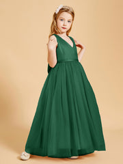 Tulle Junior Bridesmaid Dresses Satin Top Glamourous Bowknot Dark Green