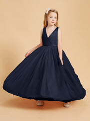 Tulle Junior Bridesmaid Dresses Satin Top Glamourous Bowknot Dark Navy